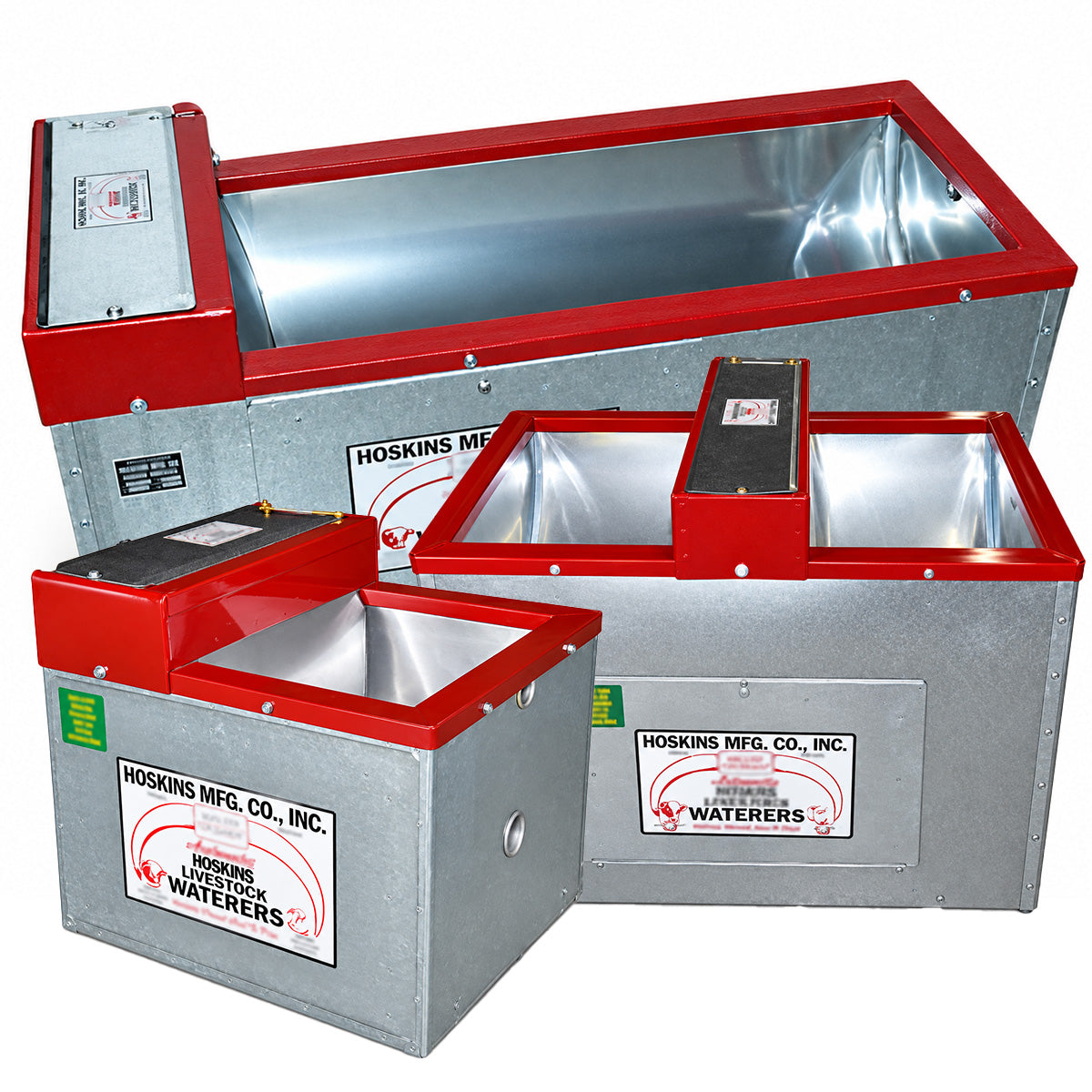 Hoskins sheep waterers, 20 inch wide stainless troughs from 22 to 120 inches long