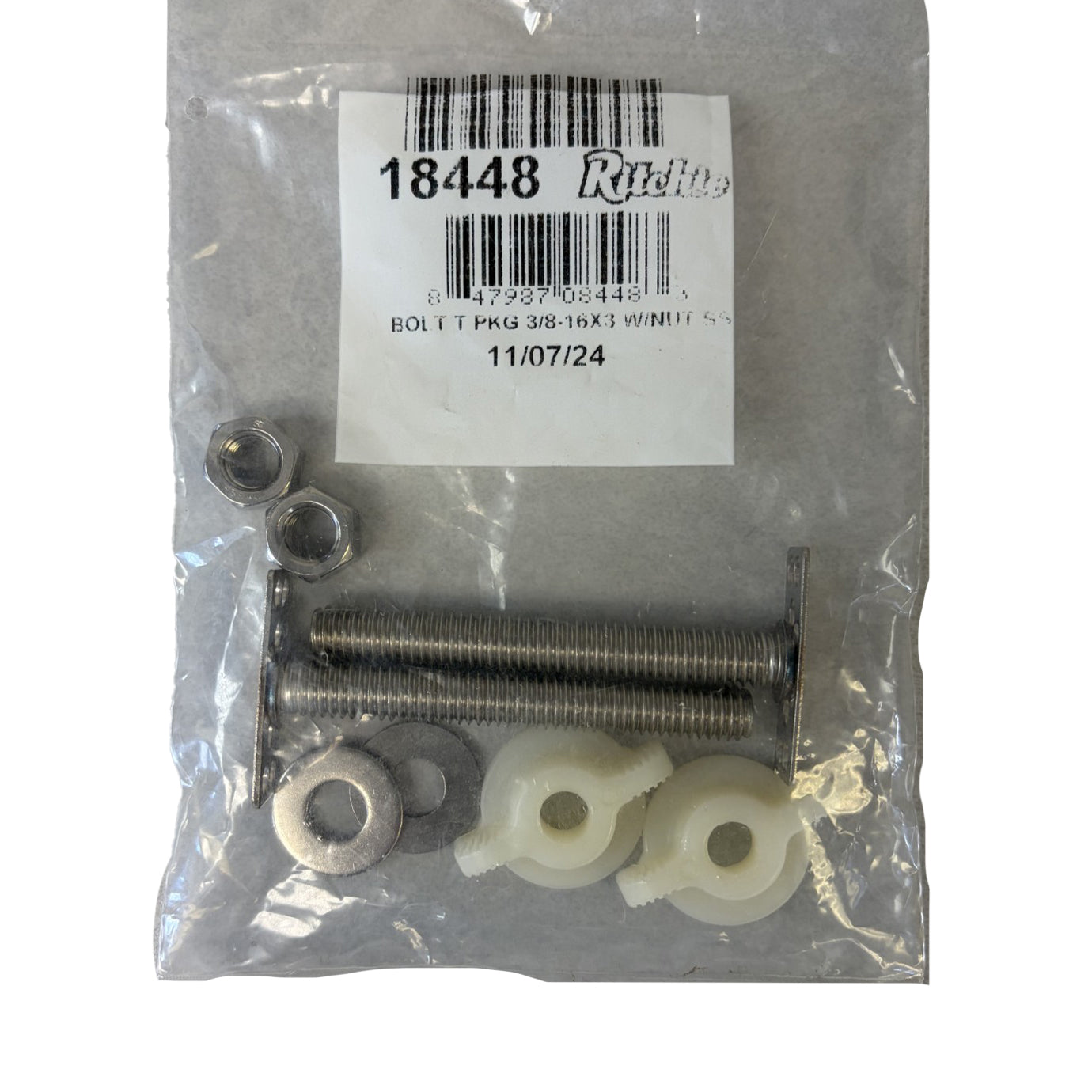Ritchie Stainless Steel T-Bolt Package 3/8"-16x3 with Nuts 18448
