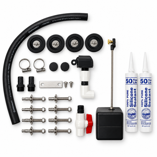 Miraco parts bag 187 laid out, the replacement parts kit for the BIGspring 6500 automatic waterer