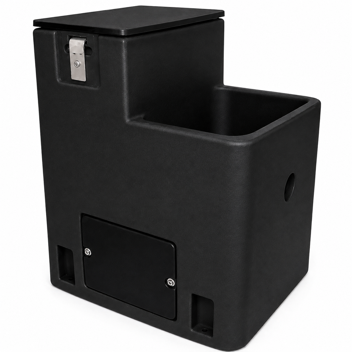 Miraco LilSpring 2800 single trough automatic waterer in black, energy free livestock waterer with black valve compartment lid