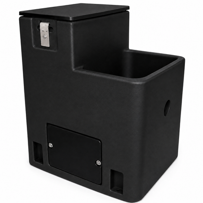 Miraco LilSpring 2800 single trough automatic waterer in black, energy free livestock waterer with black valve compartment lid