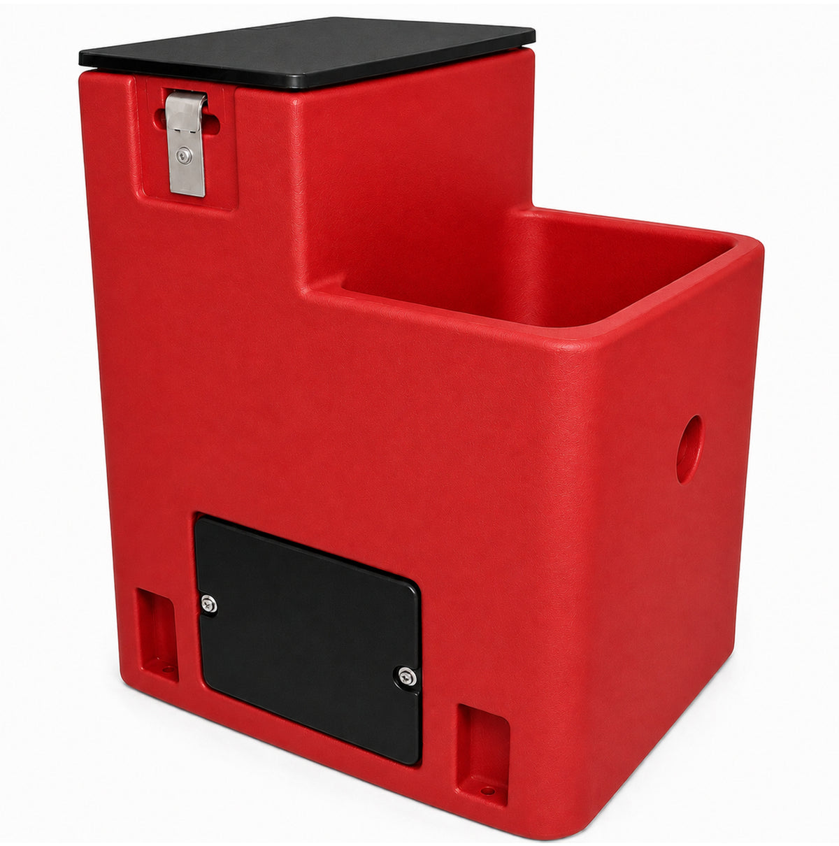 Miraco LilSpring 2800 single trough automatic waterer in red, energy free livestock waterer with black valve compartment lid