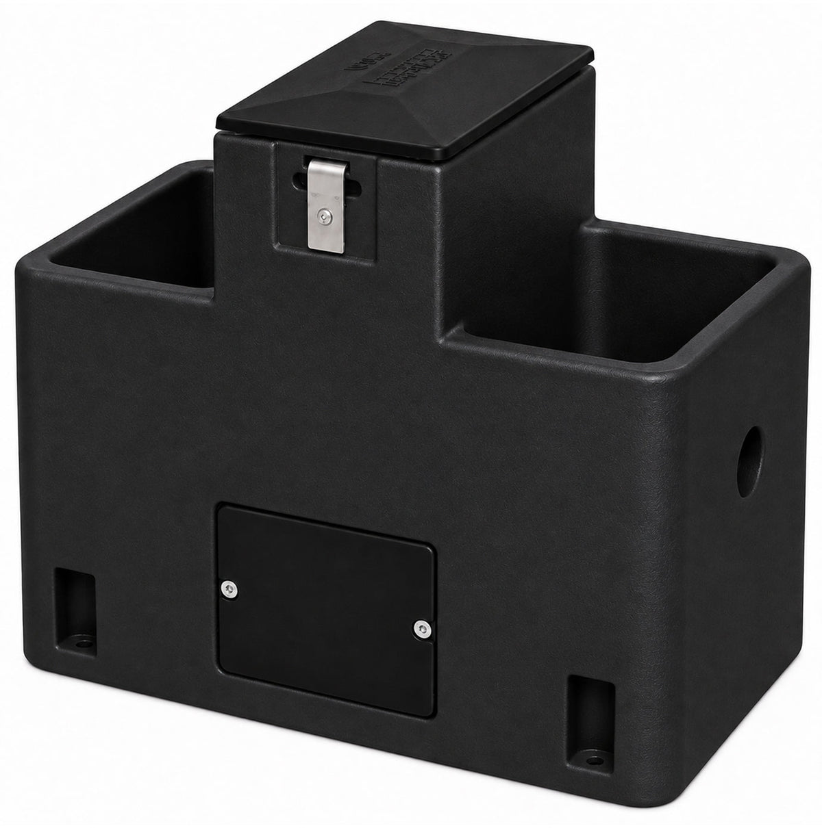 Miraco LilSpring 2900 two trough automatic waterer in black, energy free livestock waterer with black valve compartment lid