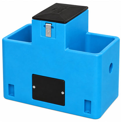 Miraco LilSpring 2900 two trough automatic waterer in blue, energy free livestock waterer with black valve compartment lid