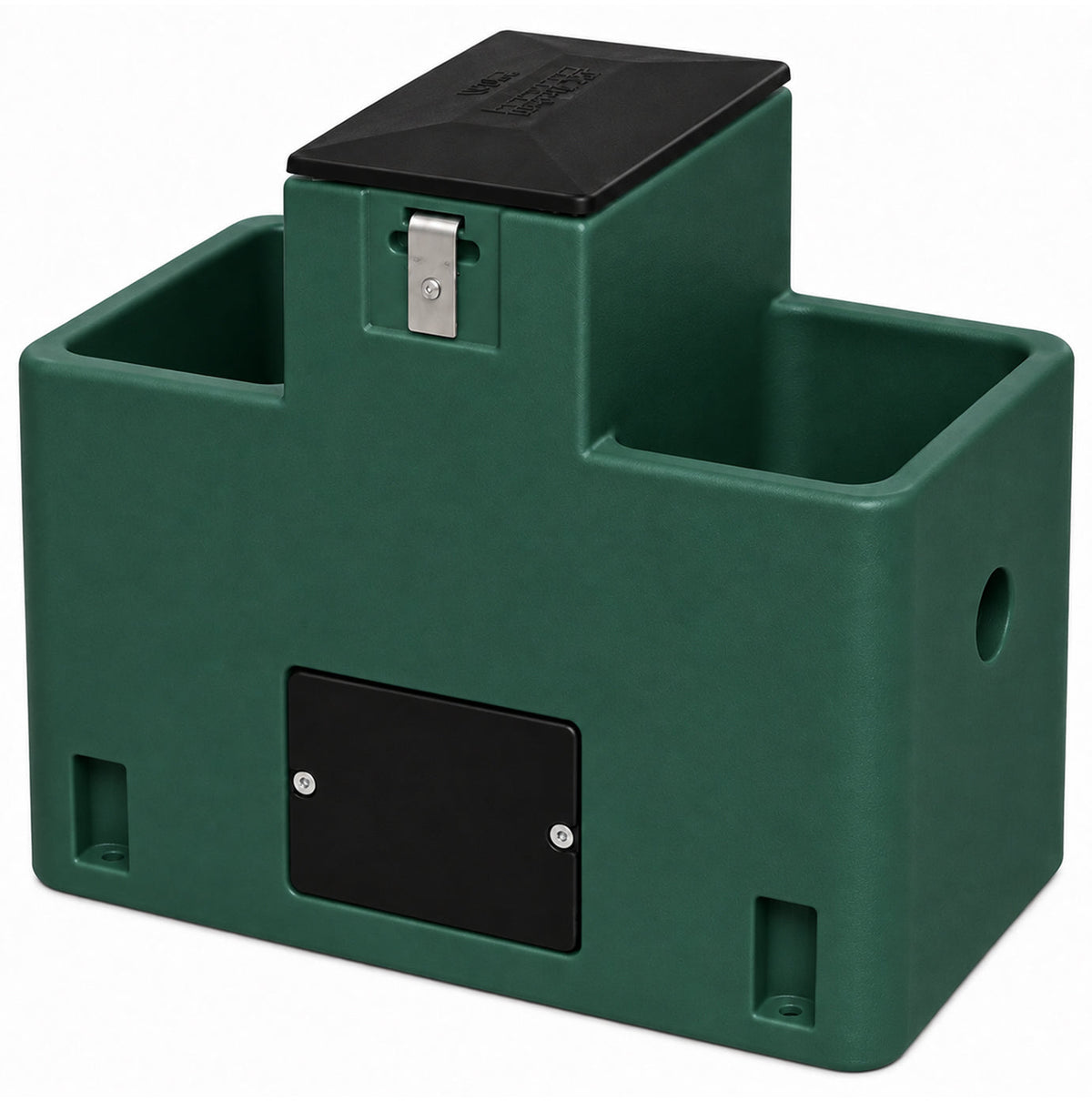 Miraco LilSpring 2900 two trough automatic waterer in green, energy free livestock waterer with black valve compartment lid