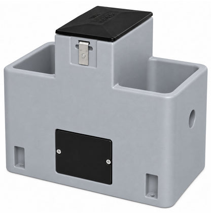 Miraco LilSpring 2900 two trough automatic waterer in grey, energy free livestock waterer with black valve compartment lid