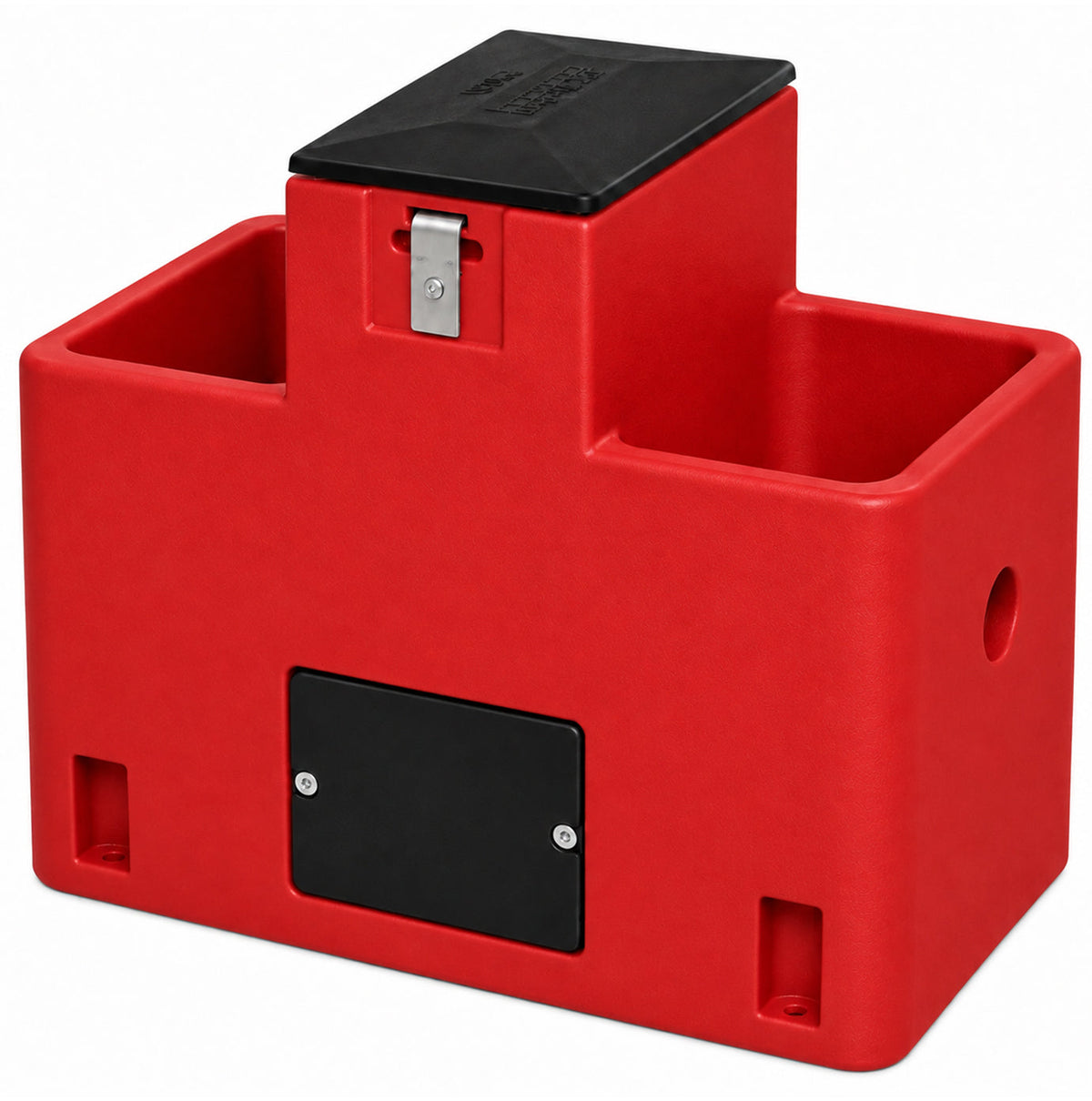 Miraco LilSpring 2900 two trough automatic waterer in red, energy free livestock waterer with black valve compartment lid