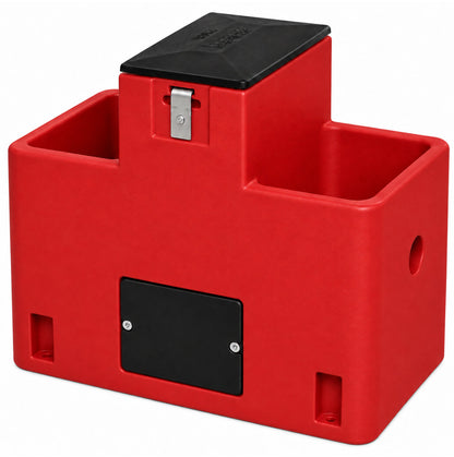 Miraco LilSpring 2900 two trough automatic waterer in red, energy free livestock waterer with black valve compartment lid