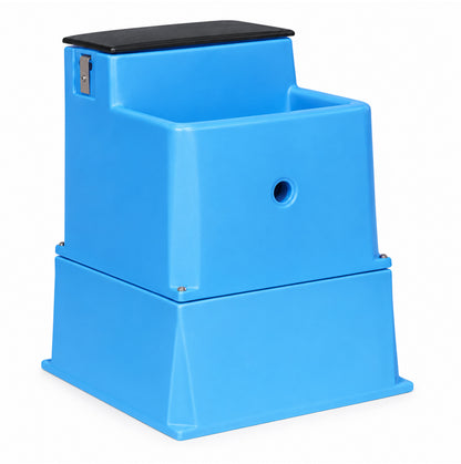 Miraco LilSpring 3000 automatic waterer with the 3002 extension base in blue, energy free waterer for small animals with black valve compartment lid