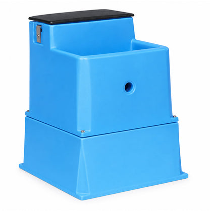 Miraco LilSpring 3000 automatic waterer with the 3002 extension base in blue, energy free waterer for small animals with black valve compartment lid