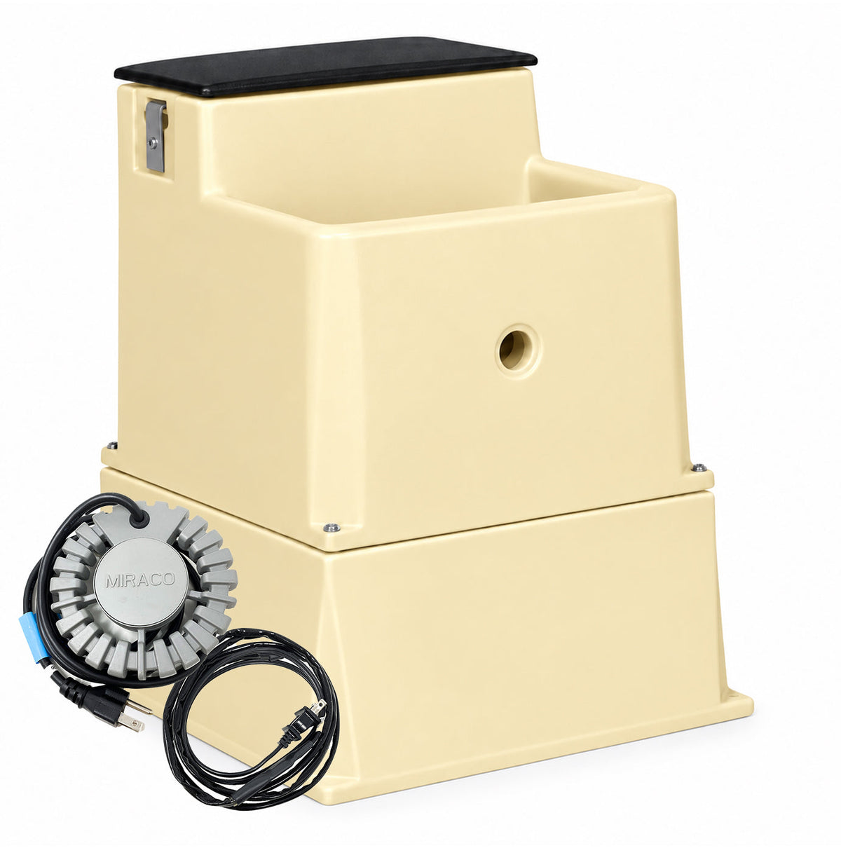 Miraco LilSpring 3000 automatic waterer with the 3002 extension base in beige, shown with the 290 watt immersion heater and self regulating heat cable