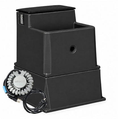 Miraco LilSpring 3000 automatic waterer with the 3002 extension base in black, shown with the 290 watt immersion heater and self regulating heat cable