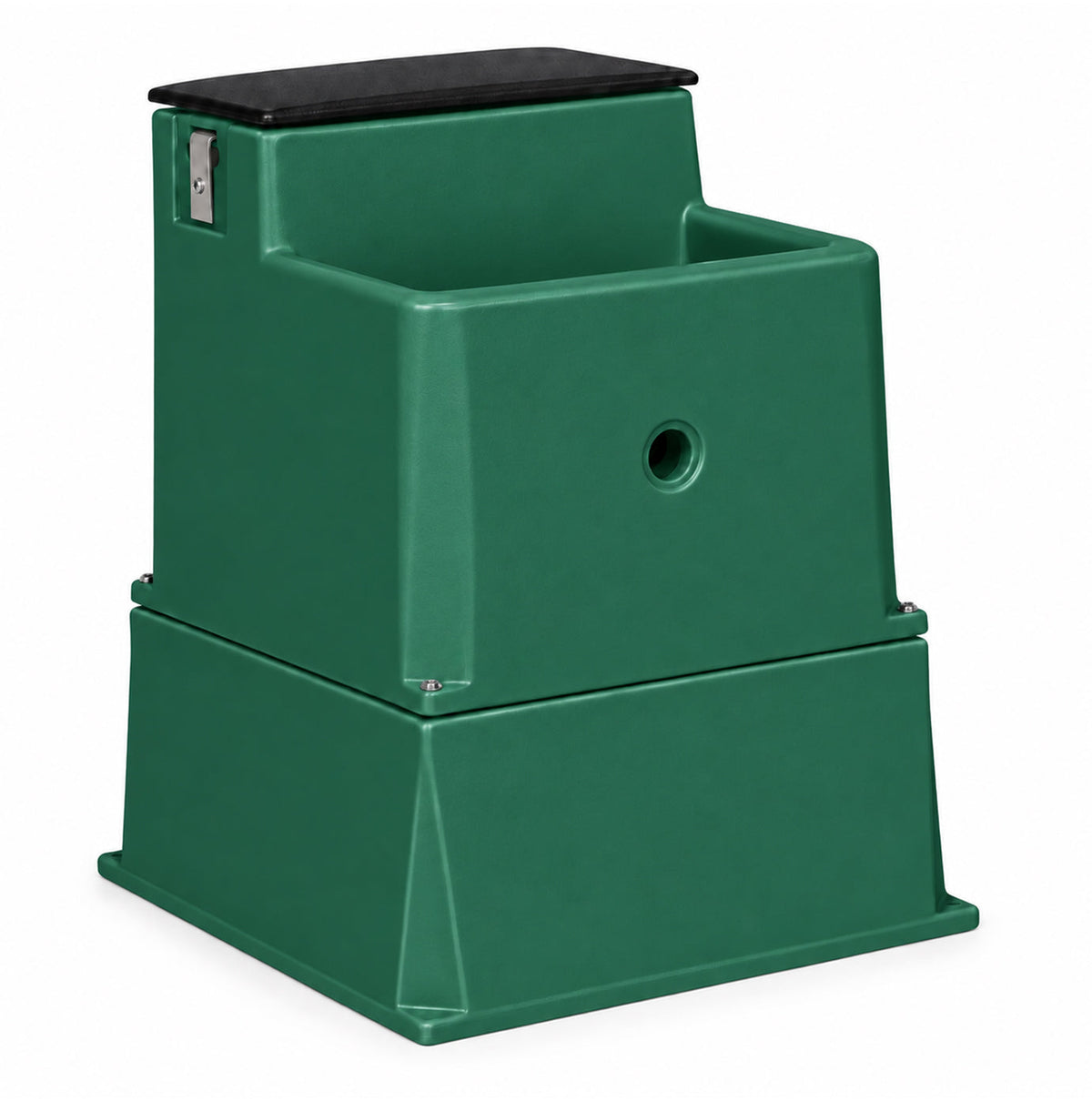 Miraco LilSpring 3000 automatic waterer with the 3002 extension base in green, energy free waterer for small animals with black valve compartment lid