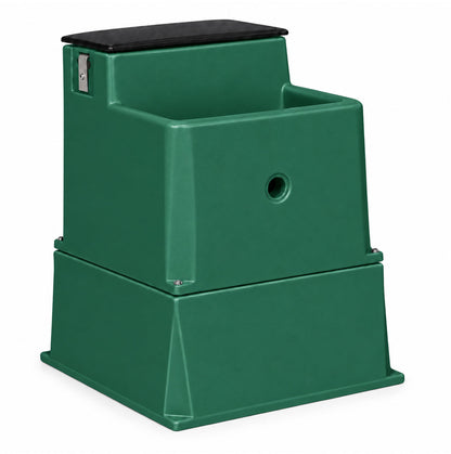 Miraco LilSpring 3000 automatic waterer with the 3002 extension base in green, energy free waterer for small animals with black valve compartment lid