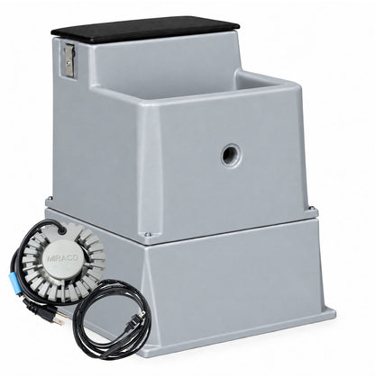 Miraco LilSpring 3000 automatic waterer with the 3002 extension base in grey, shown with the 290 watt immersion heater and self regulating heat cable