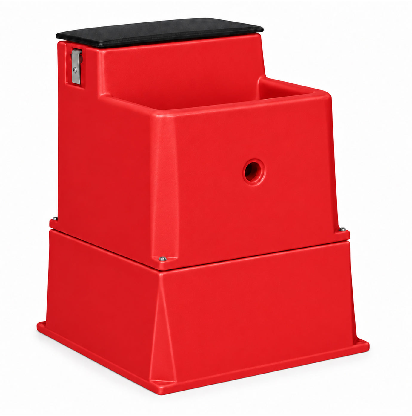 Miraco LilSpring 3000 automatic waterer with the 3002 extension base in red, energy free waterer for small animals with black valve compartment lid