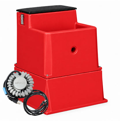Miraco LilSpring 3000 automatic waterer with the 3002 extension base in red, shown with the 290 watt immersion heater and self regulating heat cable