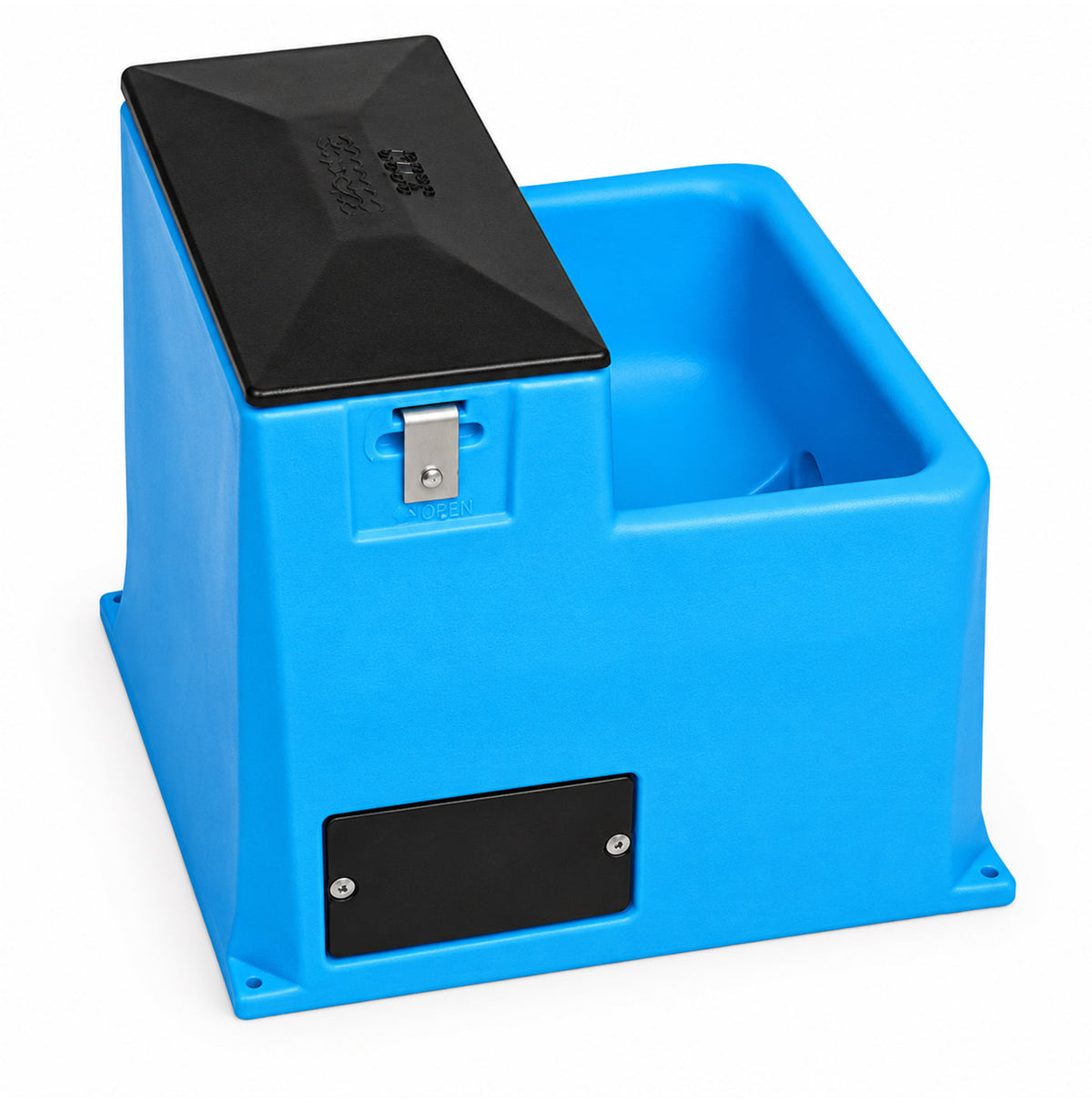 Miraco LilSpring 3000 automatic waterer in blue, energy free waterer for small animals with black valve compartment lid