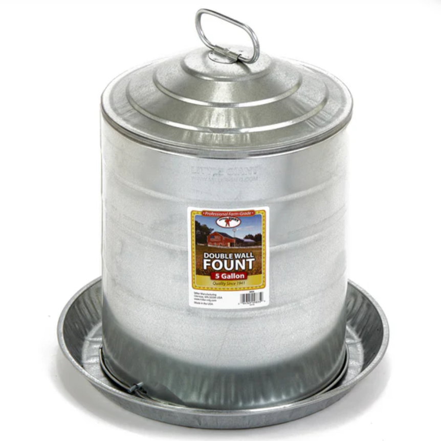 5-Gallon Double Wall Metal Poultry Fount #9835 – Galvanized Vacuum-Fed ...