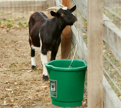 Farm Innovators FB-120 Heated Flat-Back Bucket, 5-Gal (24-Qt), 120W – Thermostat, Anti-Chew Cord, Hide-Away Storage