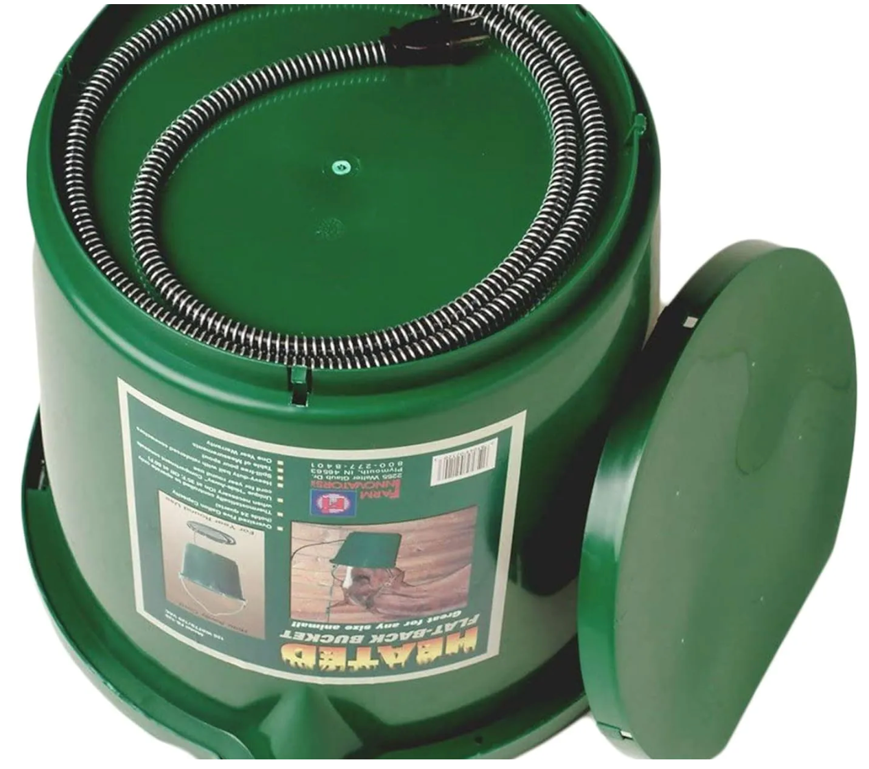 Farm Innovators FB-120 Heated Flat-Back Bucket, 5-Gal (24-Qt), 120W – Thermostat, Anti-Chew Cord, Hide-Away Storage