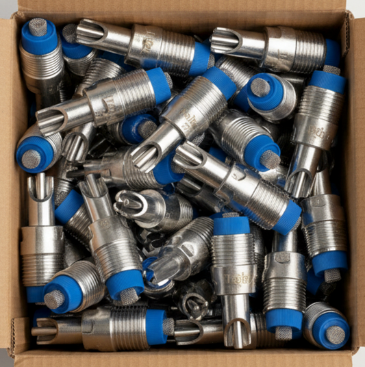 A box of 100 Trojan Specialty products 10007 Spiglet pressure nipples