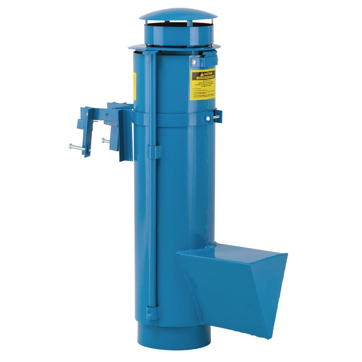 Trojan 66B LP gas stock tank heater, part 15000, blue powder coated steel casing with adjustable tank mounting brackets