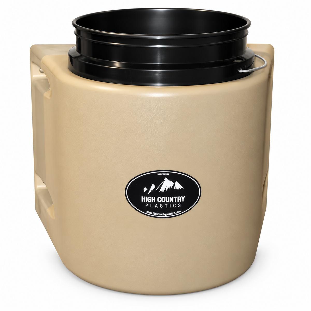 High Country Plastics IBH-5 insulated bucket holder in tan