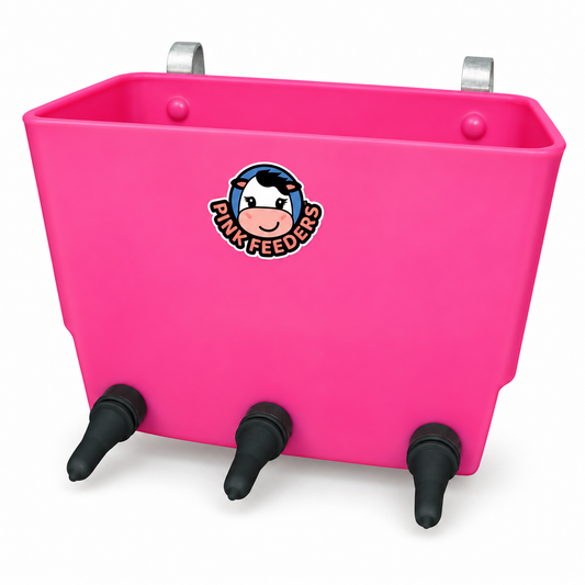 Pink Feeders PF3 three teat calf nursing feeder, 4.5 gallon pink poly trough