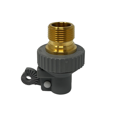 Pride of the Farm VP221 low pressure valve, side view of the grey body with the brass base and 3/4 inch thread